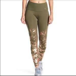 Puma | Womens Olive Green Foil High Rise Leggings
